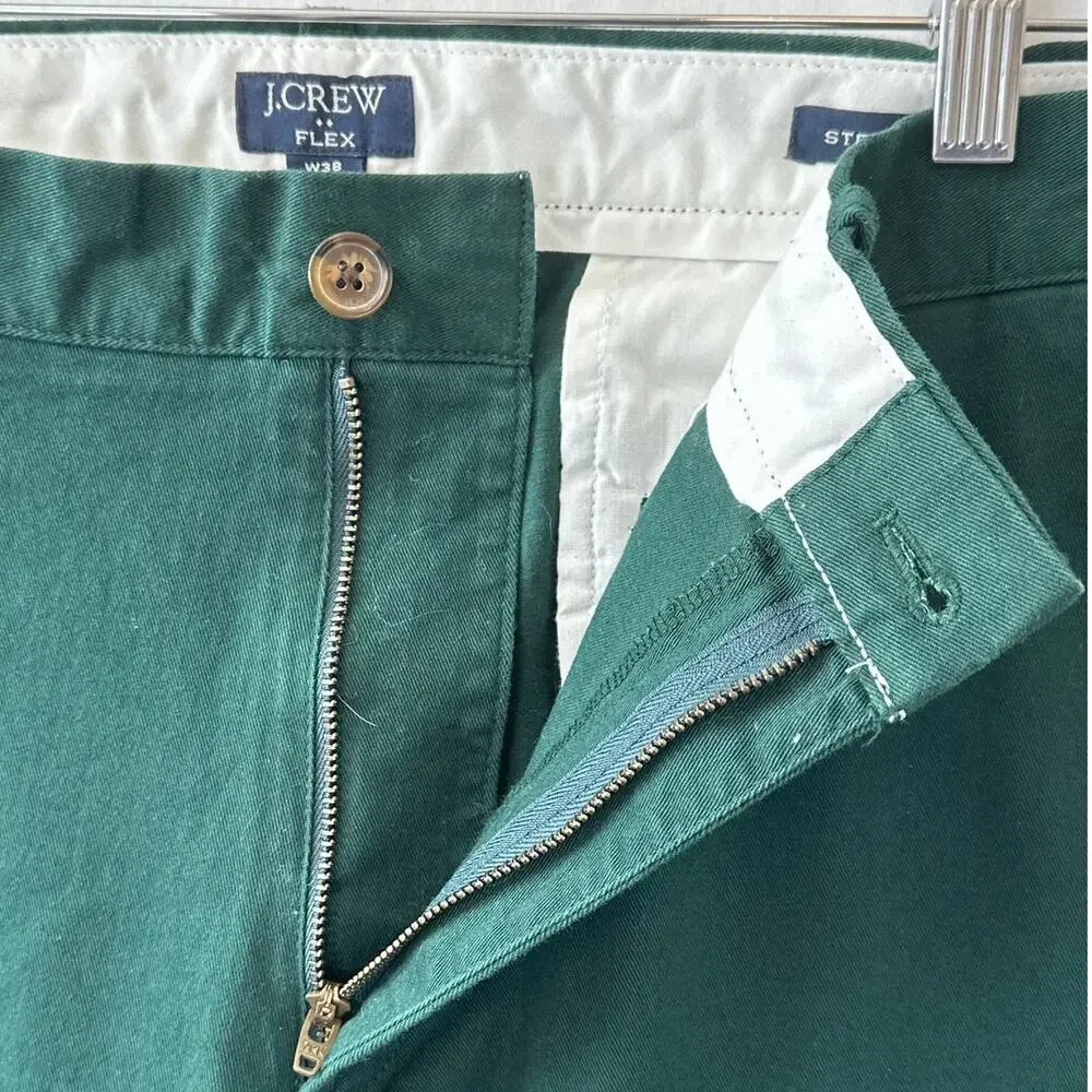 J. Crew Straight Fit Flex Chino Pants H3186 Dark Green W38 L32 Cotton Workwear